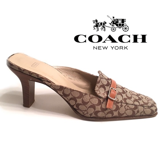 COACH Greta Mule Leather Signature Fabric Heel - Picture 2 of 8
